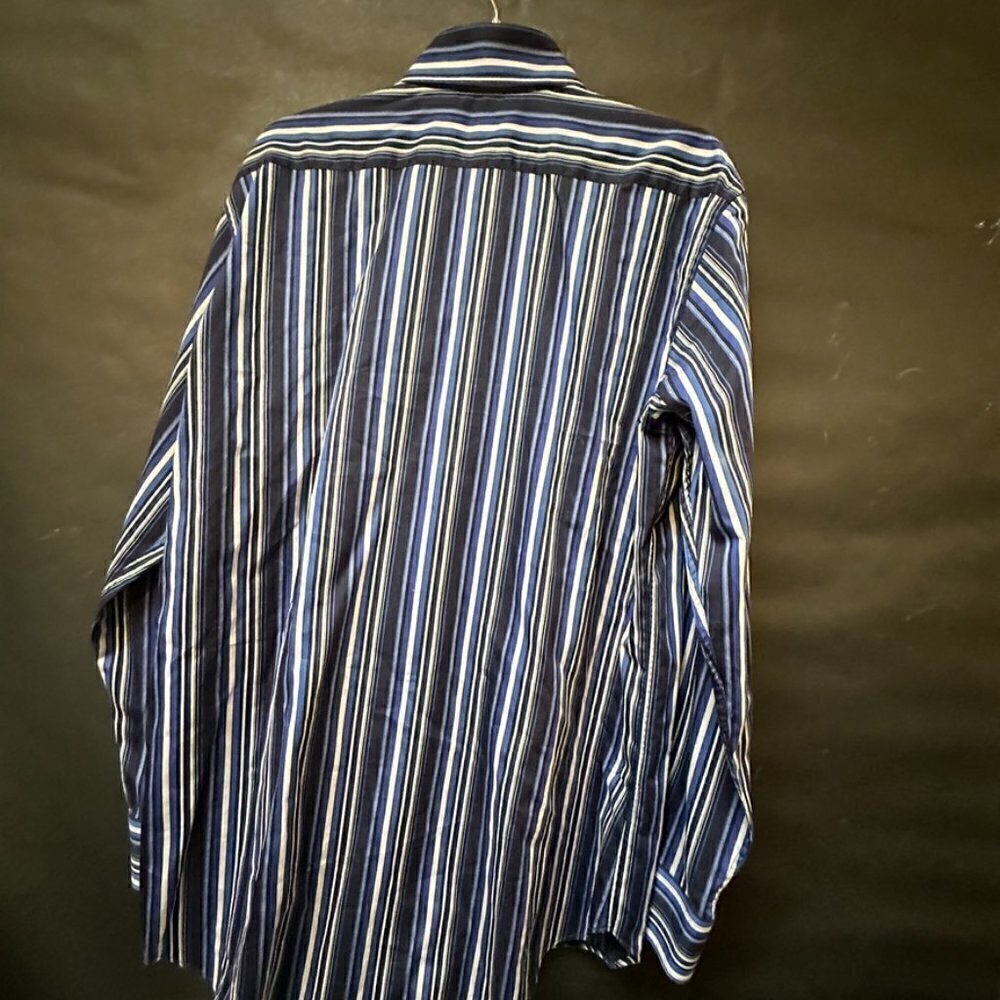 Etro Blue Button Down Shirt Dress Formal Cotton Size XL Extra Large 43 Striped - Picture 5 of 8